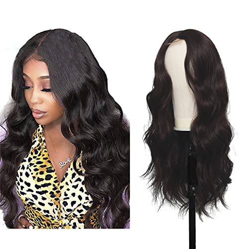 Synthetic Lace Front Wig Dark Brown for Women Long Nature Body Wavy Wigs 150% Density Heat Resistant Wig for Daily Party Use