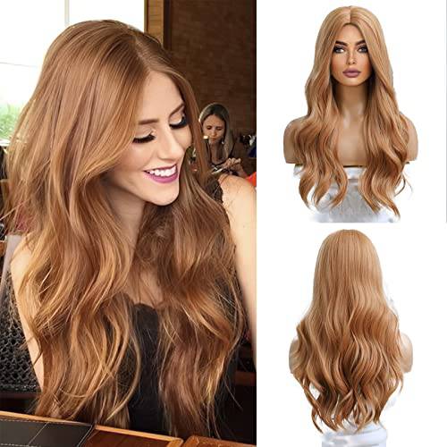 Esmee Long Wavy Strawberry Blonde Wig for Women Natural Synthetic Hair Heat Resistant Wigs for Daily Party Cosplay-24 Inches