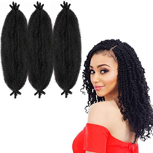 3 Packs Springy Afro Twist Hair 16 Inch IXIMII Pre-Separated Kinky Marley Twist Braiding Hair Soft Synthetic Crochet Hair Extensions for Spring Twists and Bomb Twists Style,Natural Black
