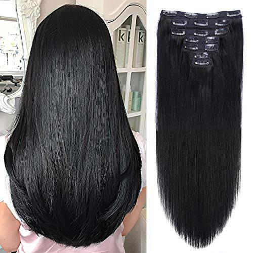 18 Clip in Human Hair Extensions Full Head 150g 7 Pieces 16 Clips Jet Black Double Weft Brazilian Real Remy Hair Extensions Thick Straight Silky (18,150g 1)