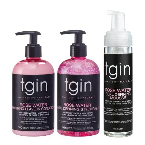 tgin The Styling Package: Rose Water Smoothing Leave In Conditioner, Rose Water Defining Gel, Rose Water Defining Mousse - Gift Set - Protective Style - Curls - Wavy - Detangle - Low Porosity Hair - Fine Hair - Styling Products