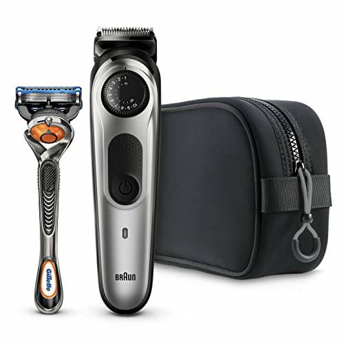Braun Beard Trimmer BT5960 | Hair Clippers for Men | Cordless & Rechargeable | Detail Trimmer Head | with Gillette ProGlide Razor and Travel Bag - Silver/Black