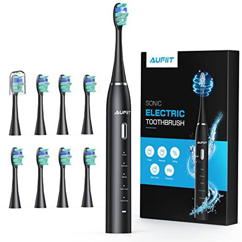 AUFIIT Electric Toothbrush for Adults, Sonic Toothbrush with 8 Brush Heads, Rechargeable Power Electric Toothbrush with 5 Modes & Smart Timer, 3 Hours Fast Charge Lasts up to 60 Days.