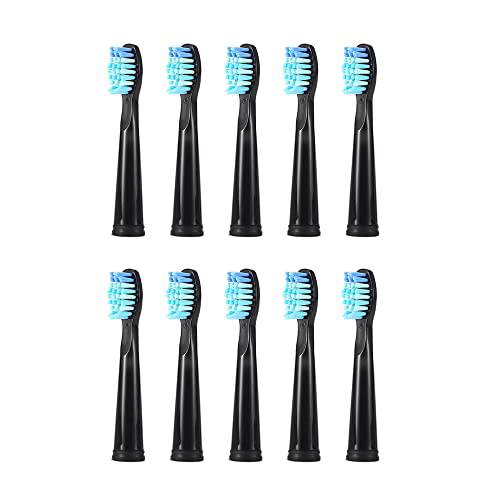 10 Pack Toothbrush Replacement Heads Compatible with Fairywill FW-D1/D3/D7/D8/507/508/551/917/959, Gloridea, Sboly, WOVIDA, YUNCHI Sonic Electric Toothbrushes - Black
