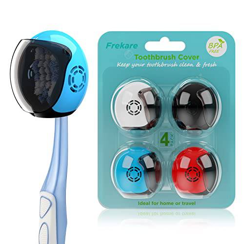 Frekare Helmet Toothbrush Covers Caps, 4 Count (White, Black, Blue, Red)