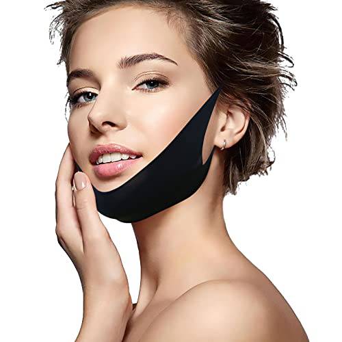 WIDVIH Reusable Slim Silicone Double Chin Reducer, V Shape Face Lifting Mask Chin Patch Face Lift Tape, Anti-Wrinkle Anti-Aging Firming Contouring V-Line Double Chin Lift Mask Black 4PCS