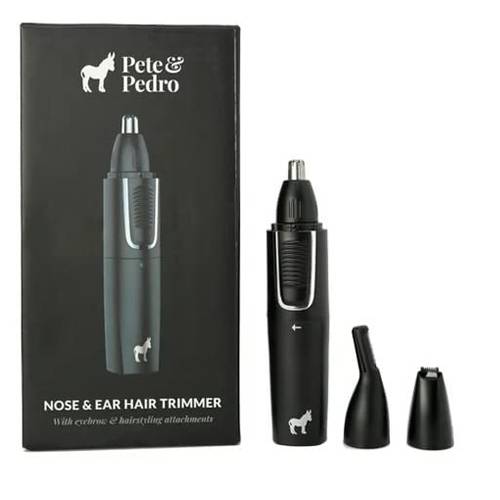 Pete & Pedro Nose & Ear Hair Trimmer – Clipper Has 3 Attachments for Nose/Ear, Eyebrows Trimming, & Facial Hair Detailing | for Men & Women, Stainless Steel, Wet/Dry, USB | As Seen on Shark Tank