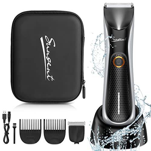 Body Hair Trimmer for Men, Electric Ball Shaver Groomer with LED Light, Adjustable Guard, Waterproof, Rechargeable - Wet/Dry Privates Groomer - Male Groin Hair Trimming Hygiene Razor (Black)