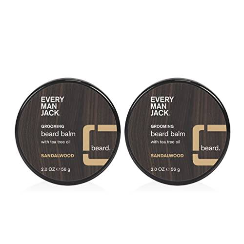 Every Man Jack Beard Balm - Subtle Sandalwood Fragrance - Moisturizes, Protects, and Strengthens Your Beard - Naturally Derived with Tea Tree Oil, Shea Butter, and Jojoba - 2.0-ounce Twin Pack