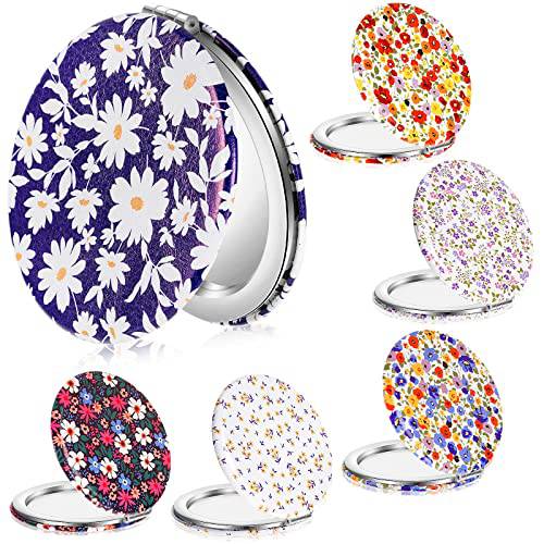 Vicenpal 6 Pieces Pocket Mirrors for Women Small Mini Compact Mirror for Purse Magnifying Travel Makeup Mirror Portable Folding Mirror Gift Small Mirrors for Students Teacher Friend (Daisy)