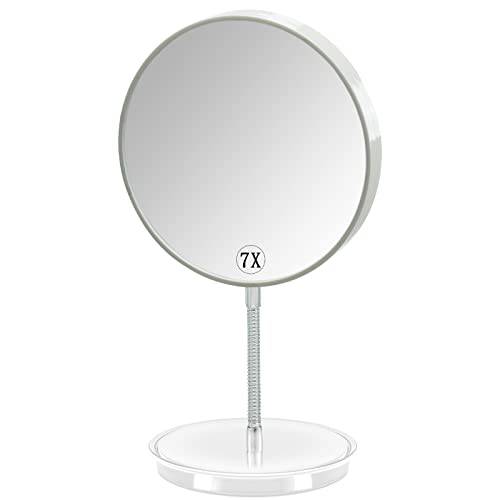 Jasefa 1x/7x Magnifying Makeup Mirror with Stand, Magnified 6 Double Sided Desk Table Mirror，360° Rotation Tabletop Cosmetic Mirror for Traveling,Shaving -White