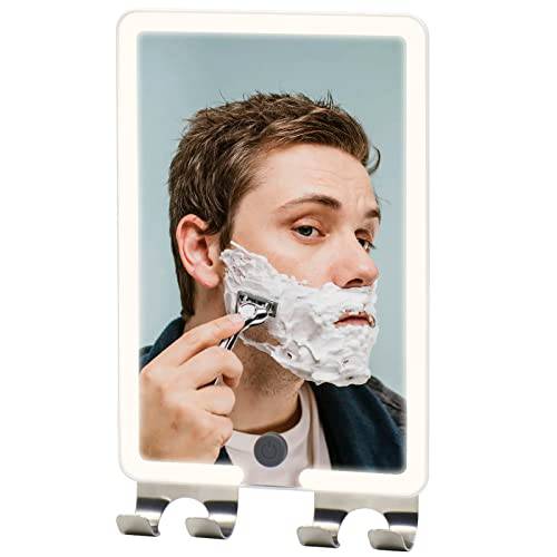 RRtide Shower Mirror Fogless for Shaving with LED Light, Electric Heated Fogless Mirror for Shower with 2 Razor Holders, Rechargeable Lighted Shower Shaving Mirror of 8 X 5.5inch