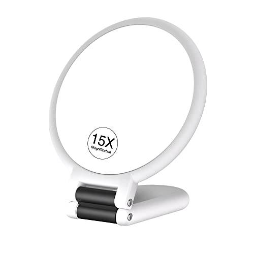 AUIAU 1x 15x Magnifying Handheld Mirror, Travel Makeup Mirror with Handle, Double Side Hand Makeup Mirror with Foldable, Portable Travel Makeup Mirror for Women(White)