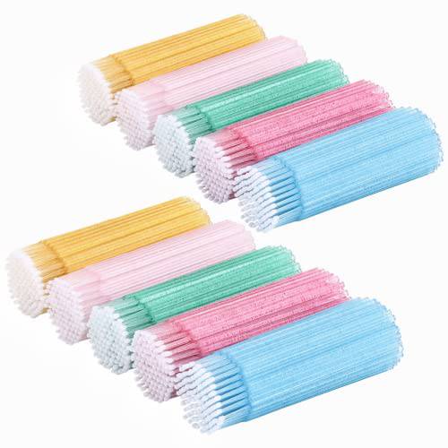 Tbestmax 1000 Pcs Crystal Microbrushes Applicators Disposable Microswabs for Eyelash Extensions Micro Wands Spoolie 5 Color