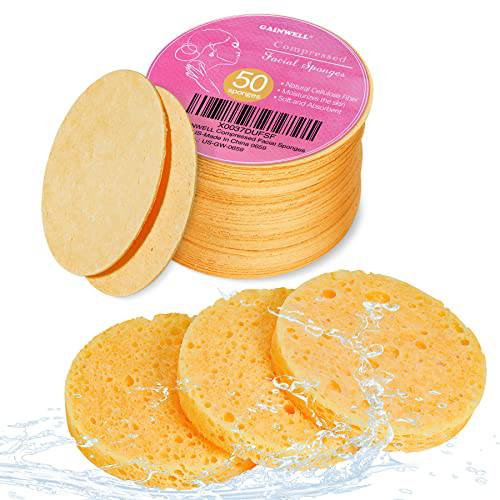 50-Count Compressed Facial Sponges, GAINWELL Cellulose Facial Sponges, 100% Natural Cosmetic Spa Sponges for Facial Cleansing, Exfoliating Mask, Makeup Removal