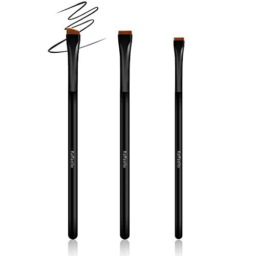 Ultra-Thin Eyebrow Brush Set - Raffaello 3Pcs Angled Precision Eyeliner Makeup Brushes, Cruelty-Free Synthetic Bristles Slanted Eye Brow Eyeshadow Brush Kit (Black)