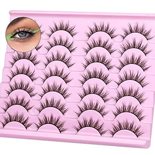 Manga Lashes Natural Look Wispy Fluffy Eyelash Asian Fake Lash Tapered End Soft Reusable 14 Pairs Pack by ALICE