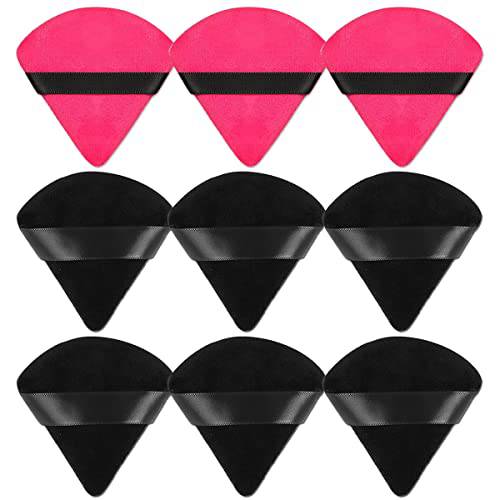 9 Pieces Triangle Powder Puff Super Soft Face Triangle Makeup Puff for Face Body Loose Powder Cosmetic Foundation Makeup Tools for Women Girls Gift(Black, Red)