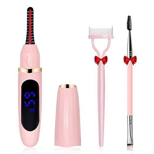 Acavado Heated Eyelash Curler, USB Rechargeable Electric Eelash Curlers, Eye Lash Curler with Eyelash Comb for Makeup Natural Curling, Long Lasting Eye Lashes Tool for Women, Pink