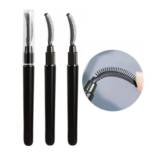 Eyelash Comb, Lashes Brush Separator Mascara Brush Eyelashes Definer Lash Separating Cosmetic Tool Silicone Comb, With Dust Cover, 3 Pcs, Black (3 Black)