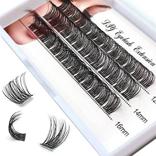 DIY Lash Clusters Lash Extension Fake Eyelashes 39 Clusters Volume Individual Lashes D Curl Fluffy Lashes with Clear Band Makeup at Home Eyelashes(FD02-12/14/16mm)