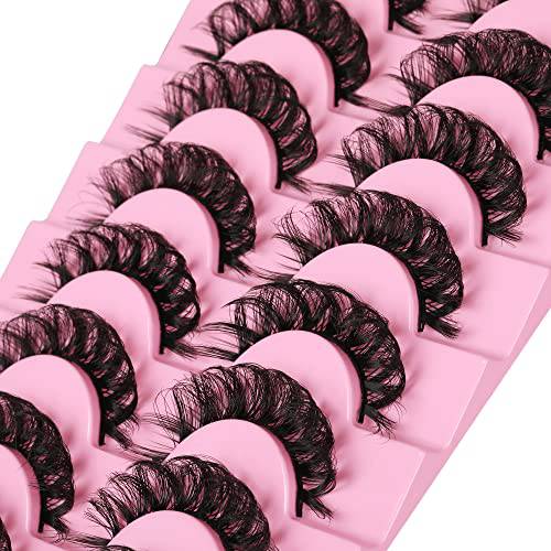 False Eyelashes Russian Strip Lashes D Curl Fluffy Fake Eyelashes Extension Crisscross 15mm Sky High 3D Volume Faux Mink Lashes Pack 10 Pairs