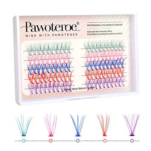 Colored Cluster Lashes Individual Lashes DIY Eyelash Extension 5 Colors Eye Lashes that look like Extensions 14mm Curl 100 Clusters False Lashes Set Pack by Pawotence