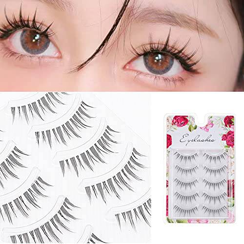 DSLONG Manga Lashes Natural Look Wispy Lashes With Clear Band Japanese Style Makeup Anime Lashes, 3D Fake Eye Lashes Faux Mink Cosplay Lashes (01A)