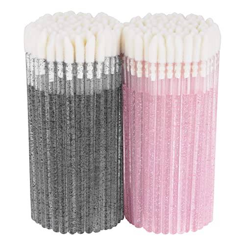 Kirecoo 200PCS Lip Applicators Disposable - Glitter Crystal Lip Wands, Lip Brush, Lip Gloss Wands, Lipstick Applicator Wands, Makeup Applicator Beauty Tool Kits (Black+Pink)
