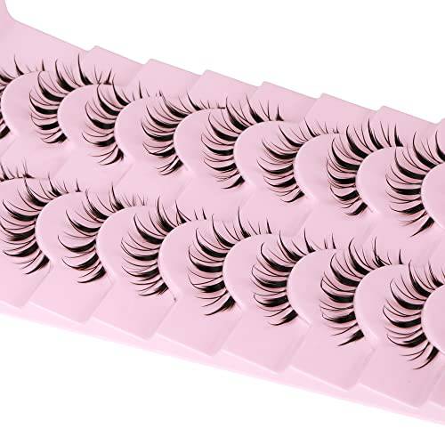 Manga Lashes Natural Look Wispy Spiky Lashes with Clear Band 14MM False Lashes Look like Cluster Lashes 10 Pairs by ALICROWN