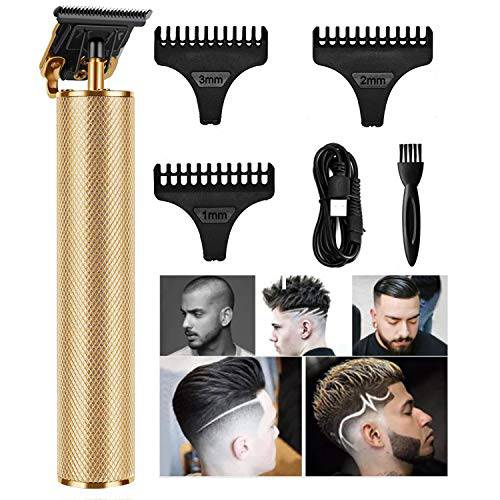 Electric Pro Li Outliner Clippers Cordless for Men Grooming Kits T-Blade Close Cutting Trimmer 0mm Zero Gap Baldhead Beard Shaver Barbershop Rechargeable Hair Clippers（Gold）