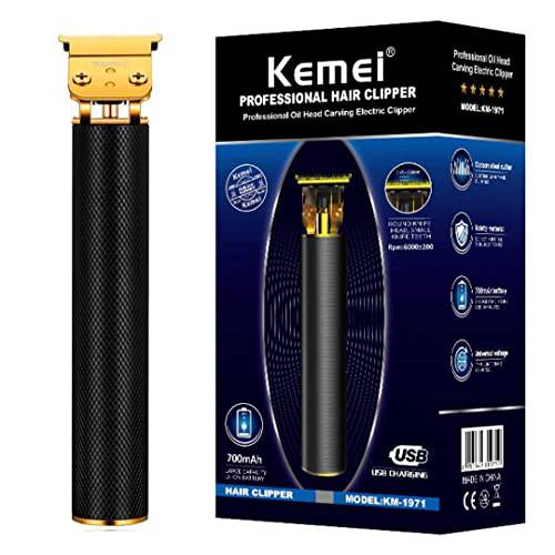 Professional Cordless Clipper Zero Gapped Rechargeable T Shape Stainless Steel Electric Shaver Hair Clipper by Kemei (Color Black)