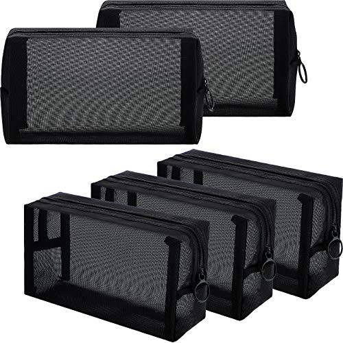Sadnyy 5 Pieces Mesh Makeup Bag Portable Toiletry Bag Travel Mesh Cosmetic Bag Black Breathable Mesh Zipper Pouch for Home Offices Travel Accessories Organizer (8.3 x 4.7 x 3.1 Inch)