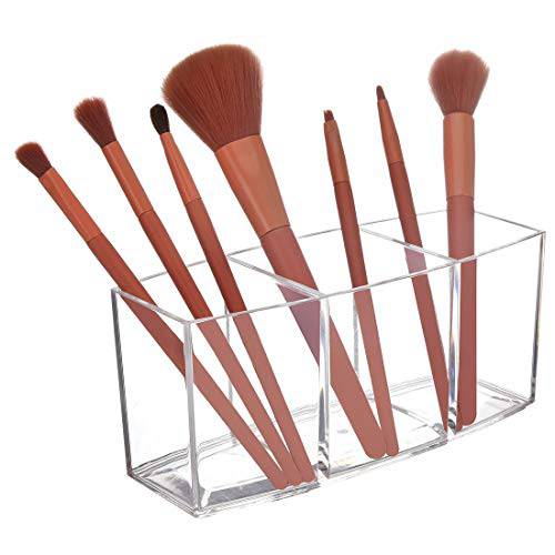 Makeup Brush Holders, 3 Slot Clear Acrylic Cosmetics Makeup Brush Storage Organizer