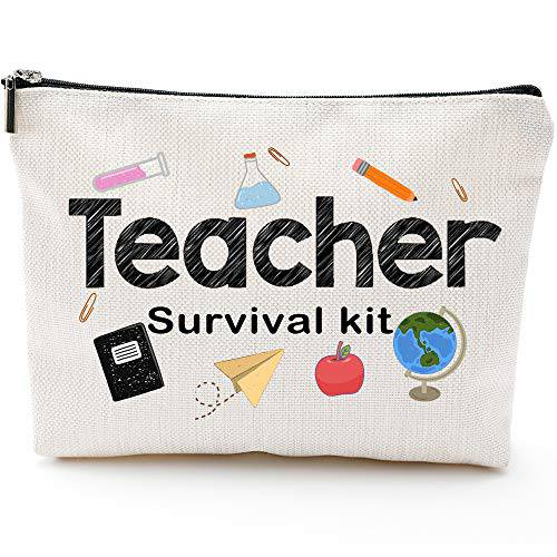 Teacher Survival Kit, Teacher Appreciation Gift for Women, Teacher Pencil Pouch, Teacher Gifts For Women, Preschool,Elementary,Waterproof Cosmetic Bag, High School makeup bags