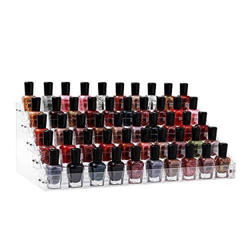 Cq acrylic Clear Nail Polish Organizers And Storage,5 Layer Nail Polish Rack Tabletop Display Stand Holds Up to 55 Bottles, Acrylic 5 Tier Essential Oils Holder For Professional Nail Salon