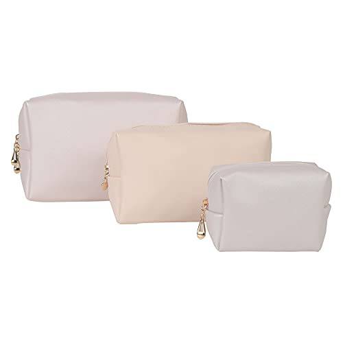 Large Makeup Bag for Purse Vegan Leather Makeup Pouch Travel Toiletry Bag Cosmetic Bag for Women and Girls,3 Sizes(White)