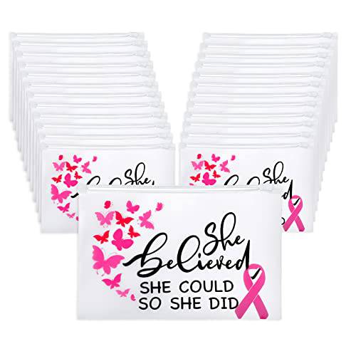 50 Pack Breast Cancer Awareness EVA Makeup Bags Pink Ribbon Cosmetic Pouches Survivor Breast Cancer Gifts for Women Girls Small Multi Purpose Zipper Organizers Waterproof Portable Travel Toiletry Bag