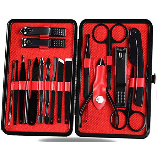 Manicure kit Nail Clipper Set, 18pcs Manicure set Professional Grooming Nail Care Tools, Stainless Steel Manicure Pedicure Set with Leather Travel Case