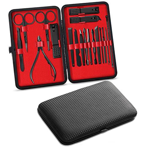 Manicure Pedicure Set Nail Clippers, MUIIGOOD 18 pcs black Nail Care Kit Personal care Professional pocket Travel Grooming Kit Tools Gift Stainless Steel with Luxurious PU leather case for Women Men