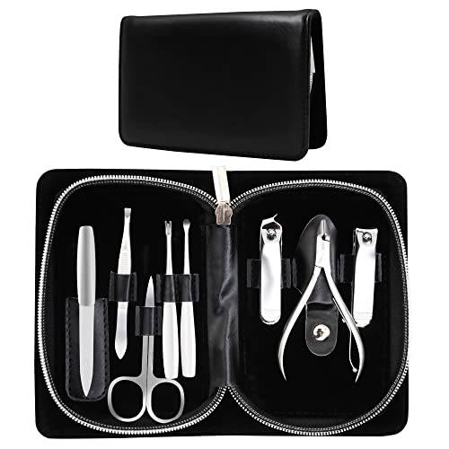 Manicure Set Personal Care,Grooming Kit-Professional Stainless Steel Nail Clipper Tools 8 in 1 With Luxury Travel case- Pedicure and Nail Care Gifts for Men and Women(silver)