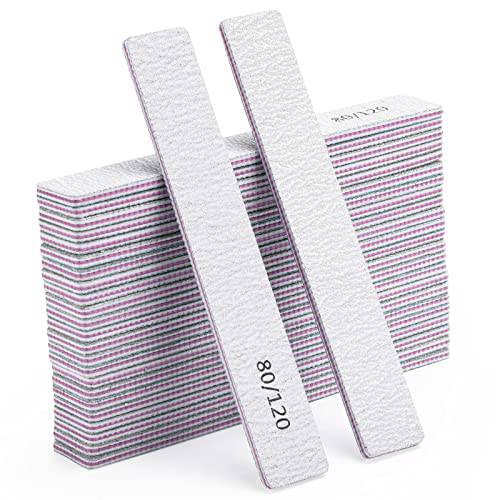 25 Pcs Nail Files for Acrylic Nails 80/120 Grit Double Sides Emery Boards Fingernail Files, Professional Manicure Tools for Home Salon