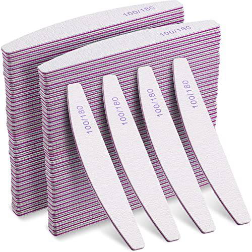 150 Pcs 100/180 Grits Nail Files Doubled Sides Emery Boards Reusable Nail Filler Curved Nail File Coarse Nail Buffers Manicure Tools for Acrylic Nails Natural Nails Home and Salon Use