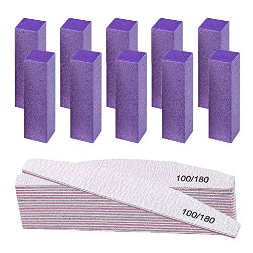 20PCS Nail File Buffer Set for Natural Nails,100 180 Grit Nail File,4 Sides 120 Grit Sanding Buffer Nail Block for Gel Acrylic Nails Professional Manicure Tool,Purple