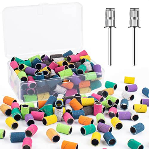 Rolybag sanding bands for nail drill professional nail sand bands Colorful bright set with storage box include 100 sand bands 240 and 2 bits for size 3/32 nail drill machine(240-C)