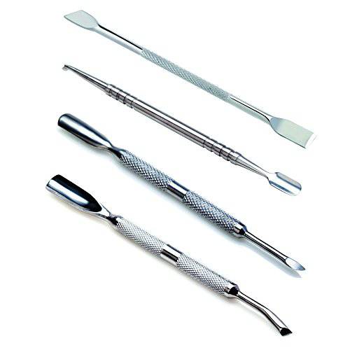 VAGA Set of 4 Professional Stainless Steel Manicure Cuticles Maintenance And Treatments Double Ended Tools Accessories - Long Pushers, Trimmers Cutters, Scrapers