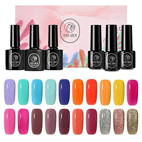 YESSICA Gel Nail Polish 20 Colors Set - 20 Colors Match Made in Heaven Collection Gel Polish with Base, Top and Matte Top Coat Set, Long Lasting and Non-toxic Formula for DIYer at Home and Salons