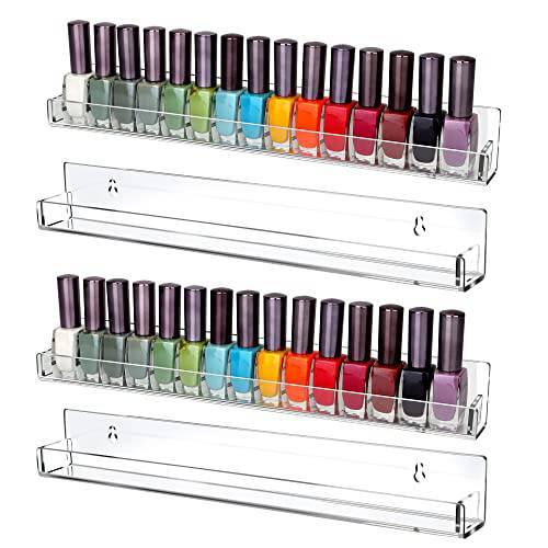 4 Pcs Clear Acrylic Nail Polish Organizer Wall Mounted Febwind Nail Polish Rack Wall Mounted Nail Supplies Shelf with Removable Anti-slip Baffle for Display Stand/Storage Holder