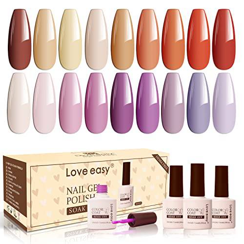 Love easy Nude Brown Gel Nail Polish Kit - 18PCS Nail Gel Polish Purple Wild Nudes Red Brown Gel Polish Set ,Less Chance For Allergic Reactions | HEMA free | Soak Off Nail Polish Classic Colors All Seasons Gift Nail Art Salon Design Manicure with Gift Box