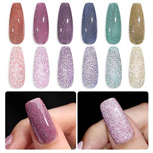 GAOY Pastel Reflective Glitter Gel Polish Set of 6 Colors Including Pink Yellow Blue Gel Nail Kit for Nail Art DIY Manicure and Pedicure at Home, Gift for Women